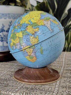 Vintage Tin World Globe Coin Bank